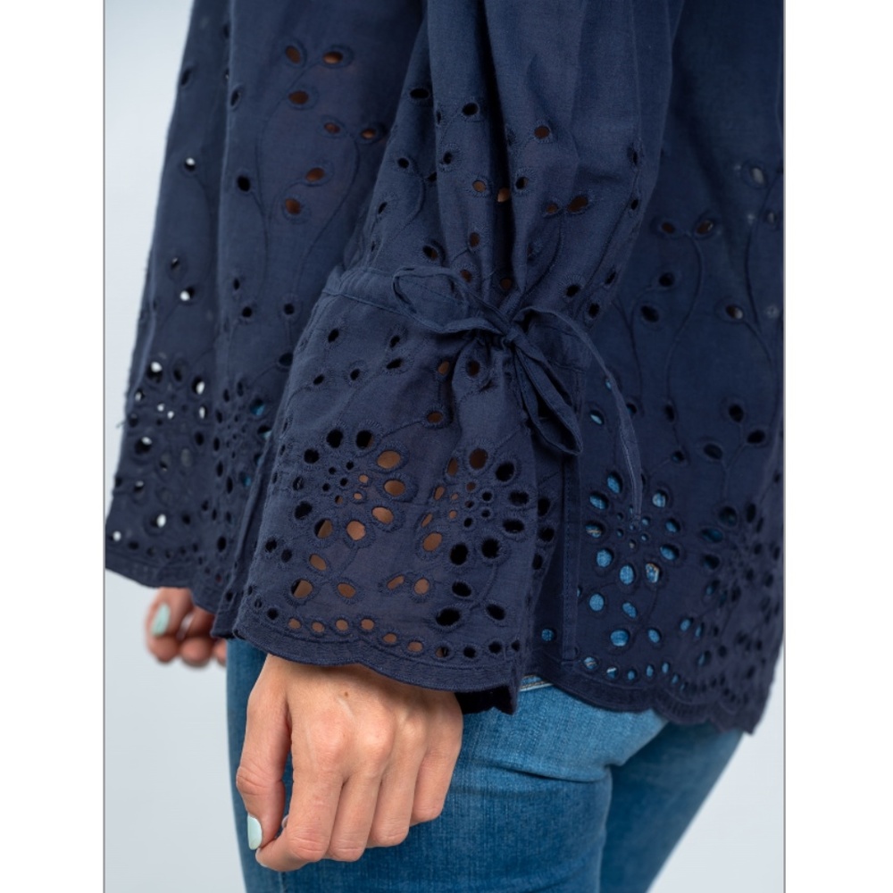 LAST ONE!! Navy Off The Shoulder Eyelet Top - Picture 4 of 5